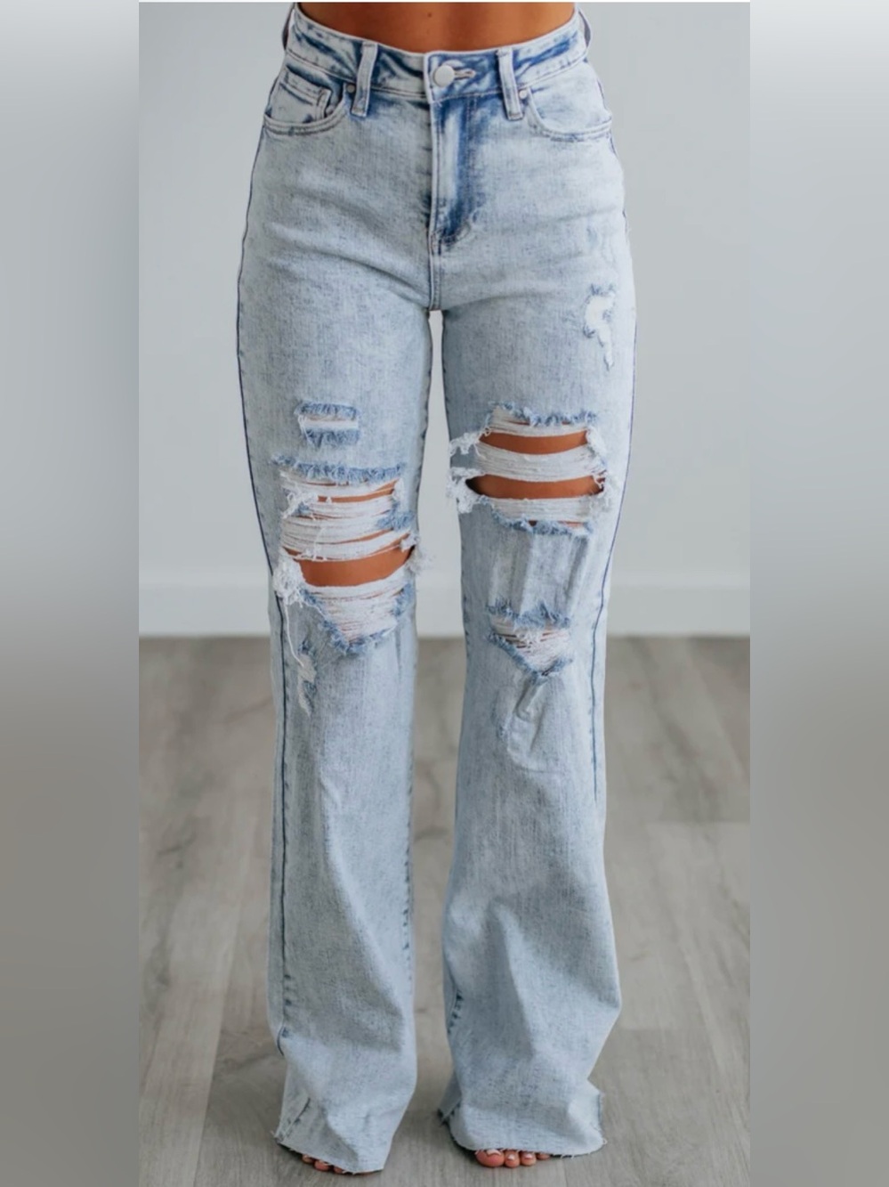 High-Rise Light Blue Distressed Flare Jeans for Women